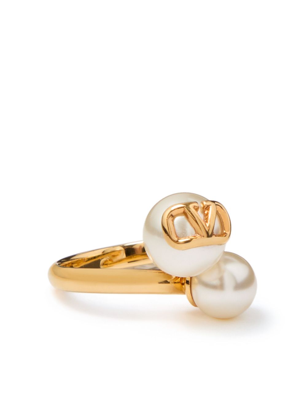 Valentino Garavani VLOGO Signature 人造珍珠戒指 - 金色