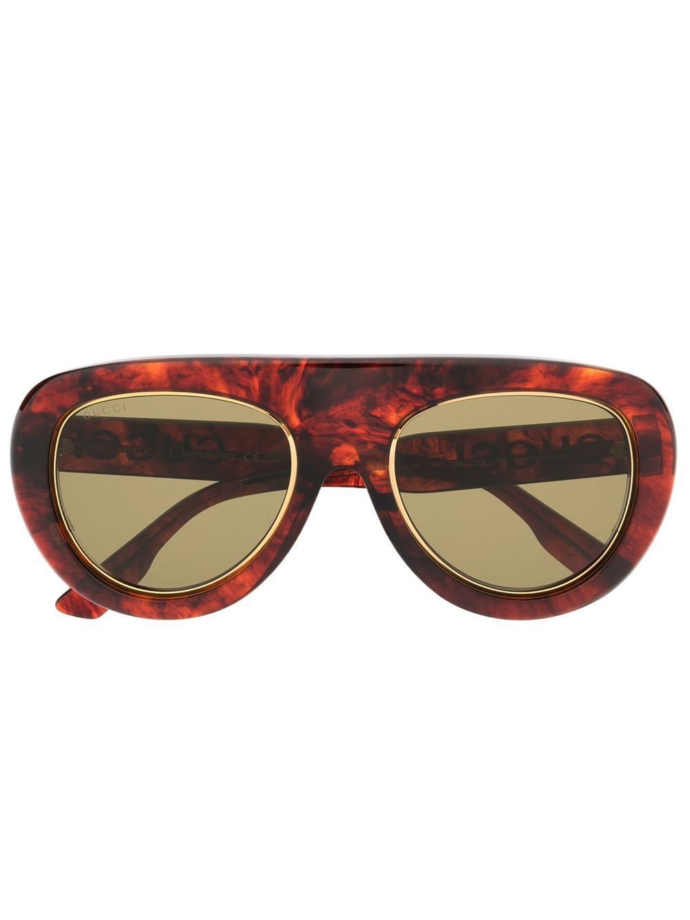 Gucci Eyewear 古驰 玳瑁纹飞行员太阳眼镜 - 褐色