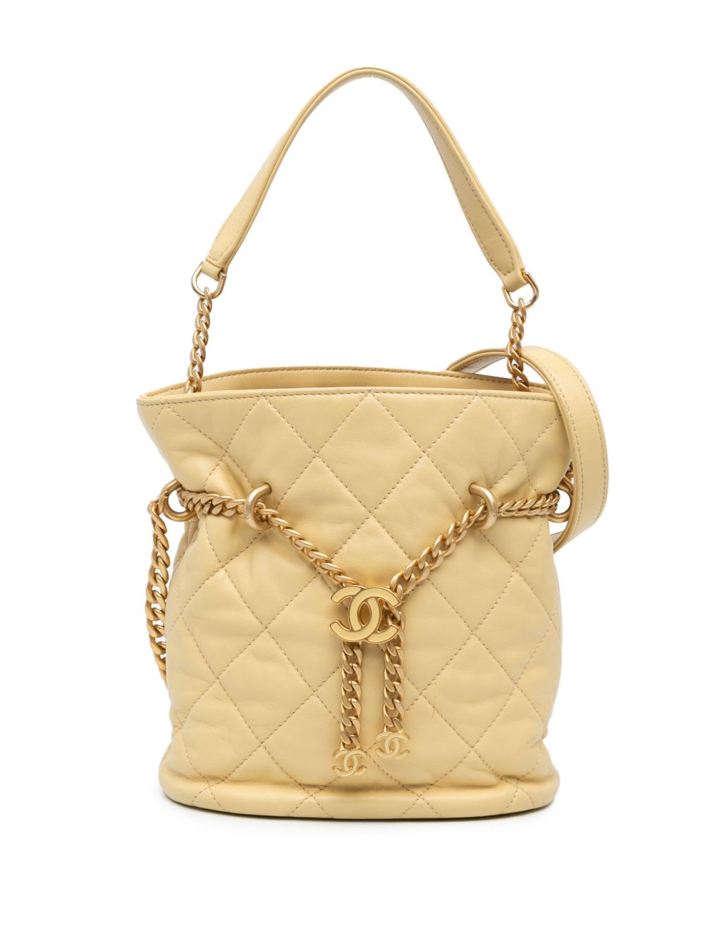 CHANEL Pre-Owned Mini Lambskin Pending CC 水桶包（2021-2024年典藏款） - 黄色