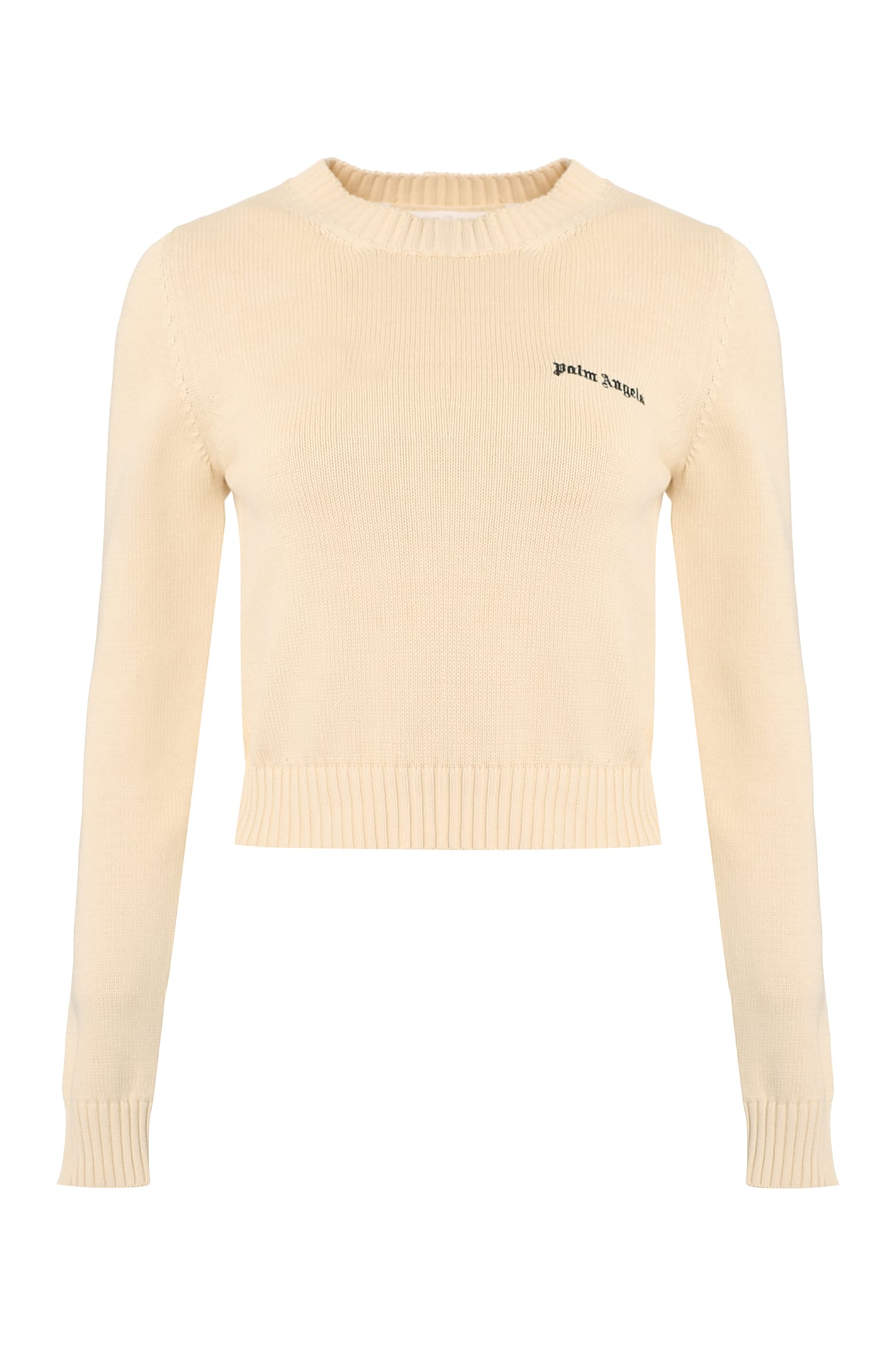 Palm Angels Crewneck Sweater With Embroidered Logo In Cotton