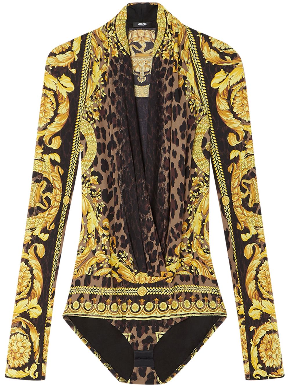 Versace Wild Barocco 真丝垂坠连体紧身衣 - 黄色