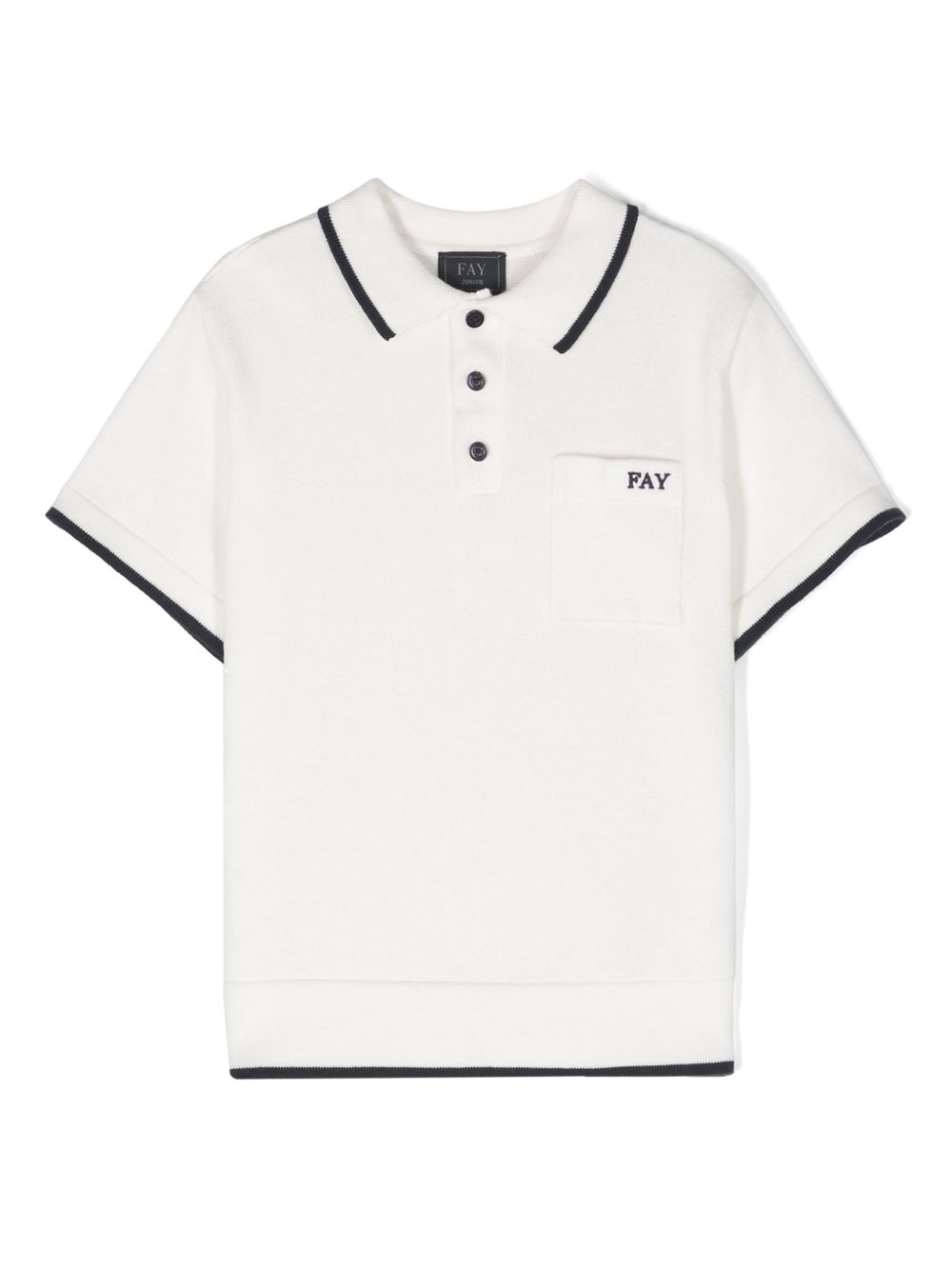 Fay Kids logo刺绣polo领毛衣 - 白色
