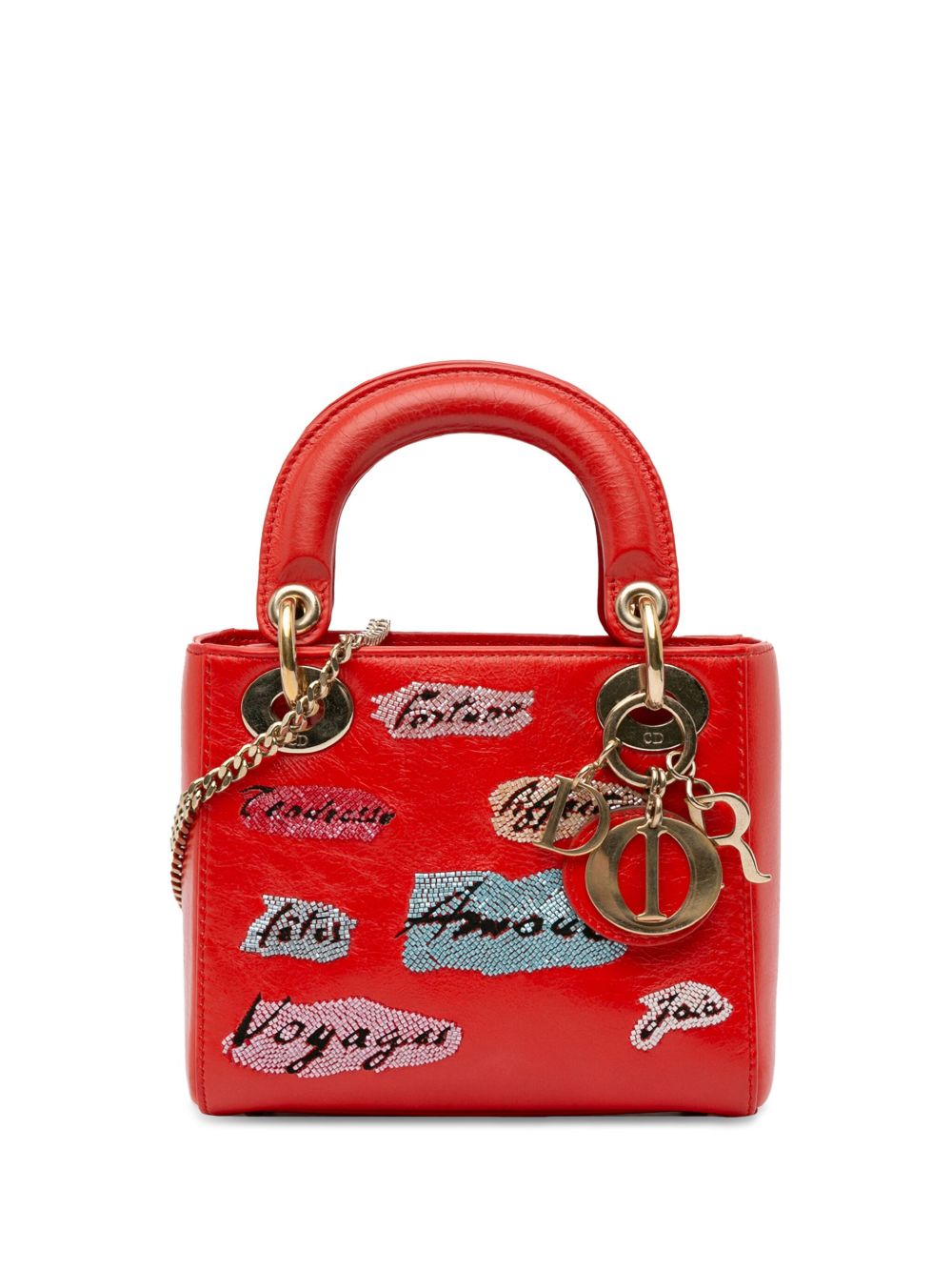 Christian Dior Pre-Owned Sequin Embellished Lady Dior 迷你斜挎包（2016年典藏款） - 红色