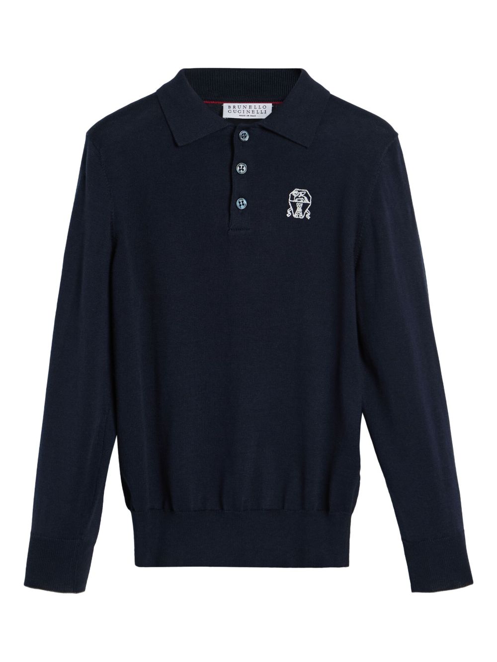 Brunello Cucinelli Kids 刺绣棉polo衫 - 蓝色