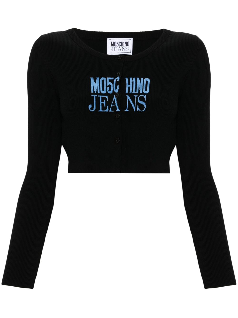 MOSCHINO JEANS logo嵌花细罗纹开衫 - 黑色