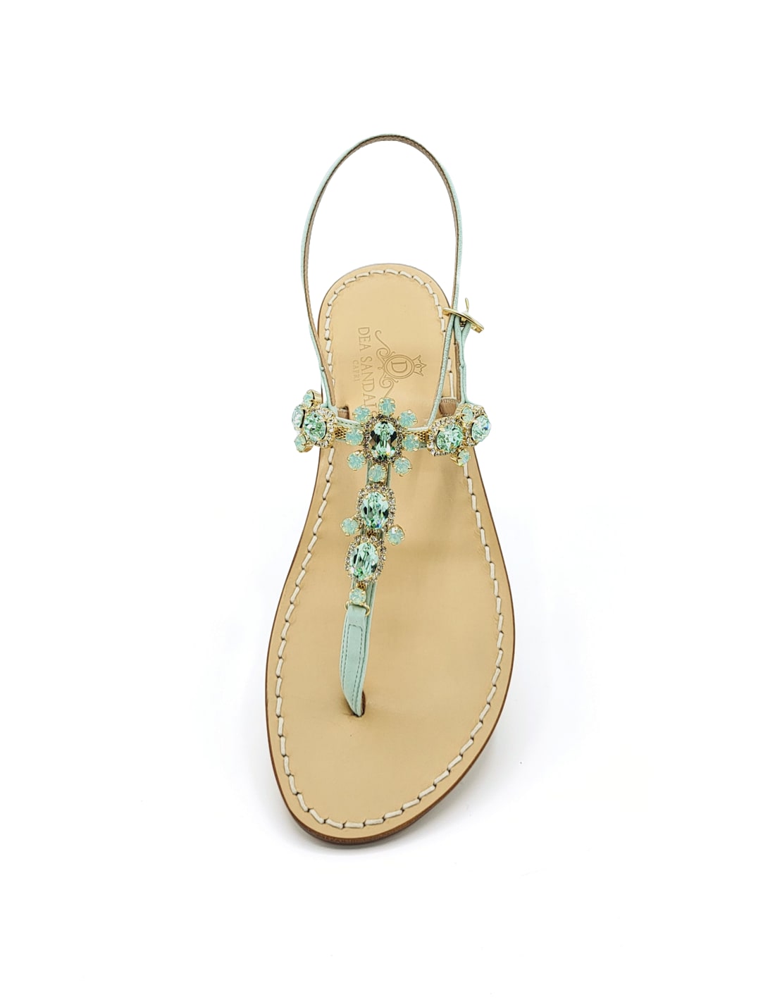 Dea Sandals Via Krupp Aqua Green Suede Jewel Sandals