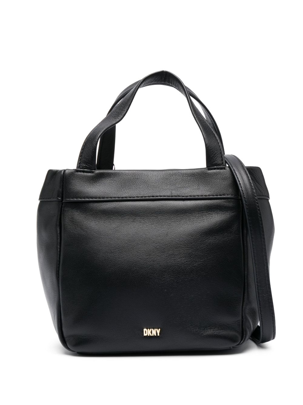 DKNY logo标牌皮质斜挎包 - 黑色