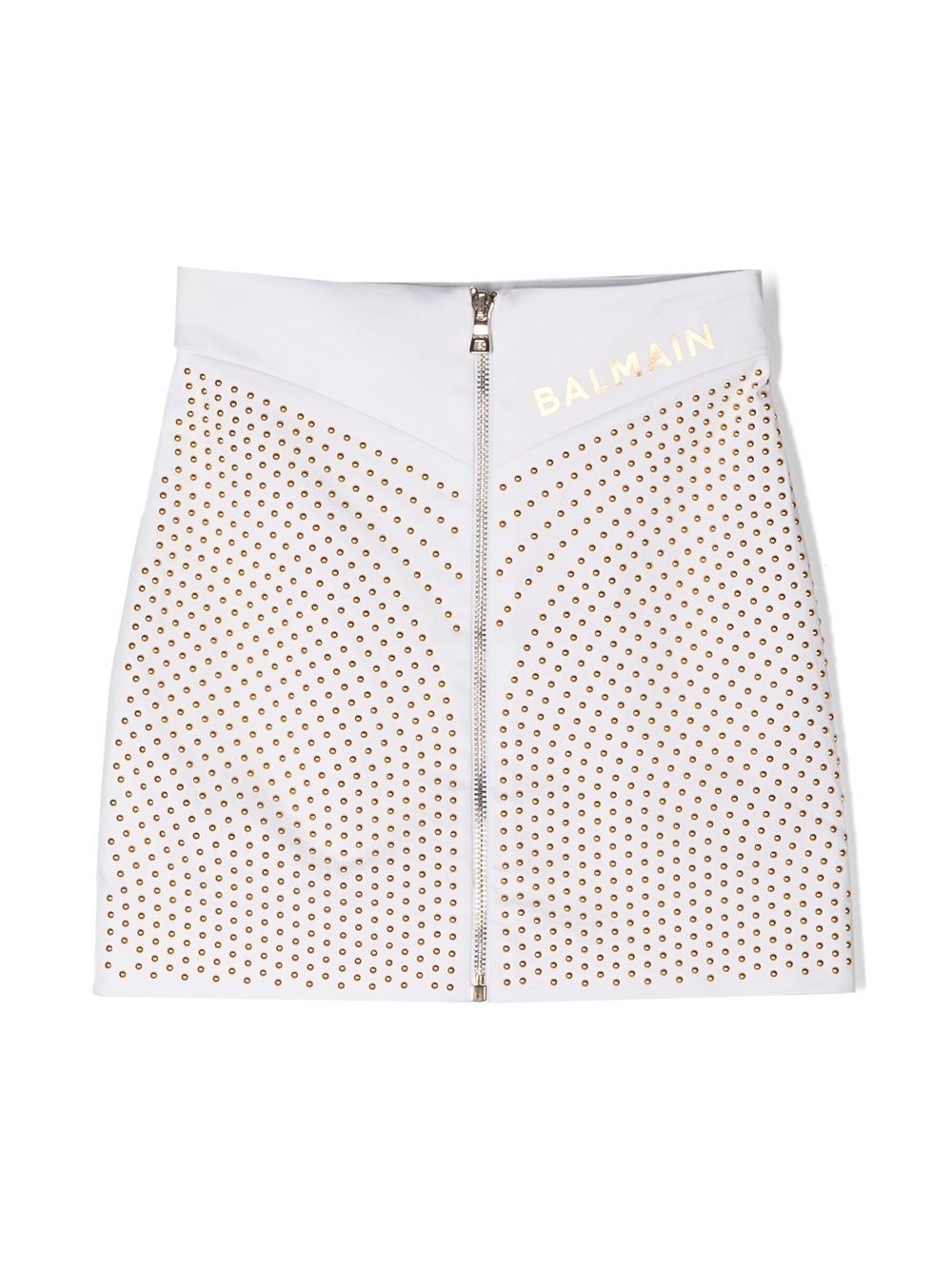 Balmain Kids 铆钉缀饰拉链半身裙 - 白色