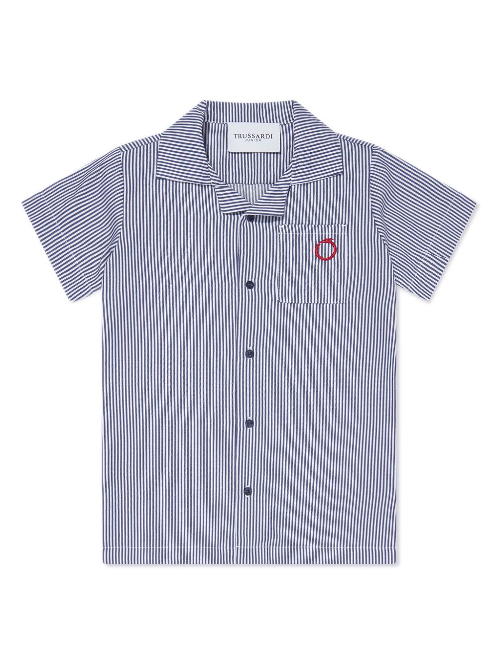 TRUSSARDI JUNIOR logo刺绣条纹棉衬衫 - 蓝色