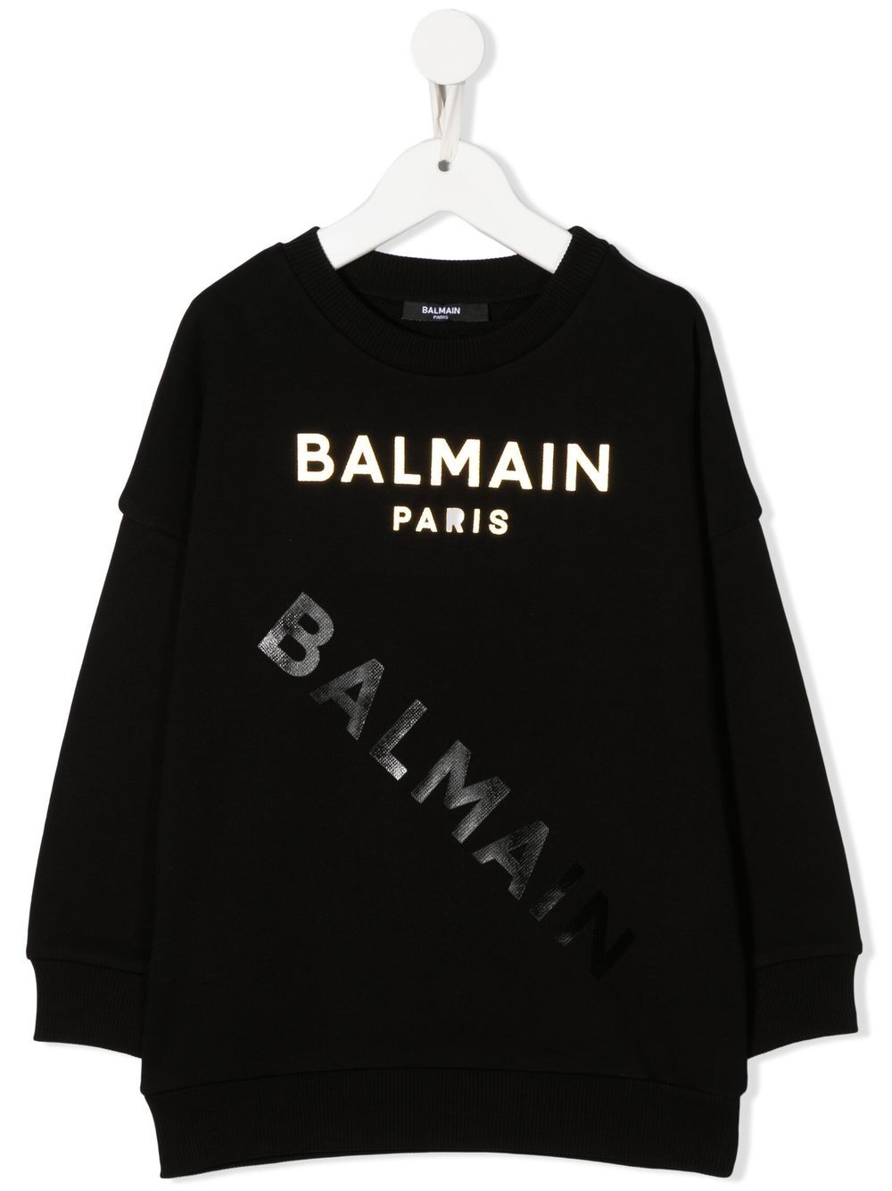 Balmain Kids 巴尔曼 logo印花圆领卫衣 - 黑色