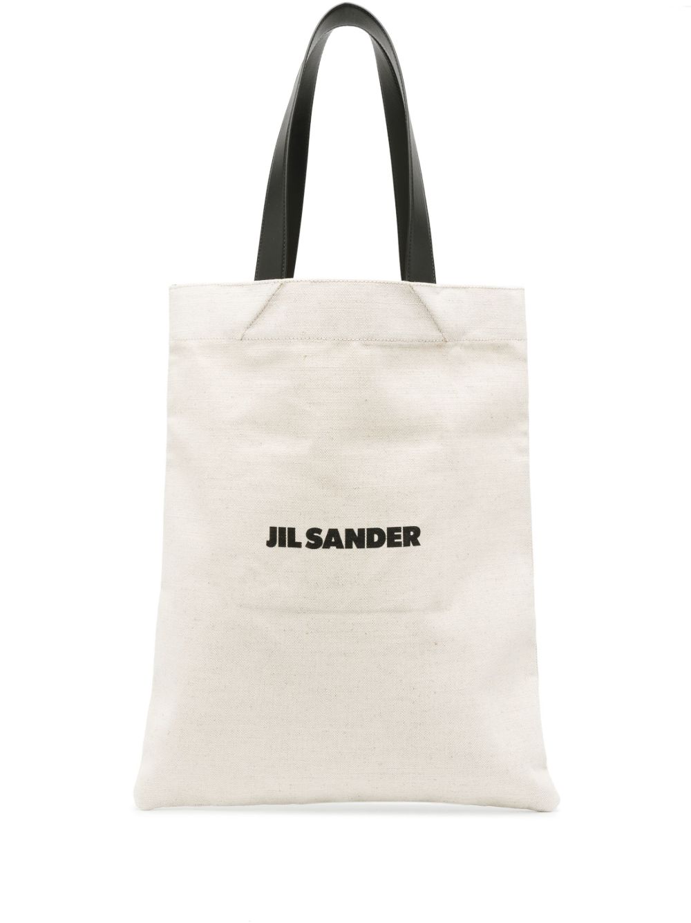 Jil Sander logo印花帆布托特包 - 中性色