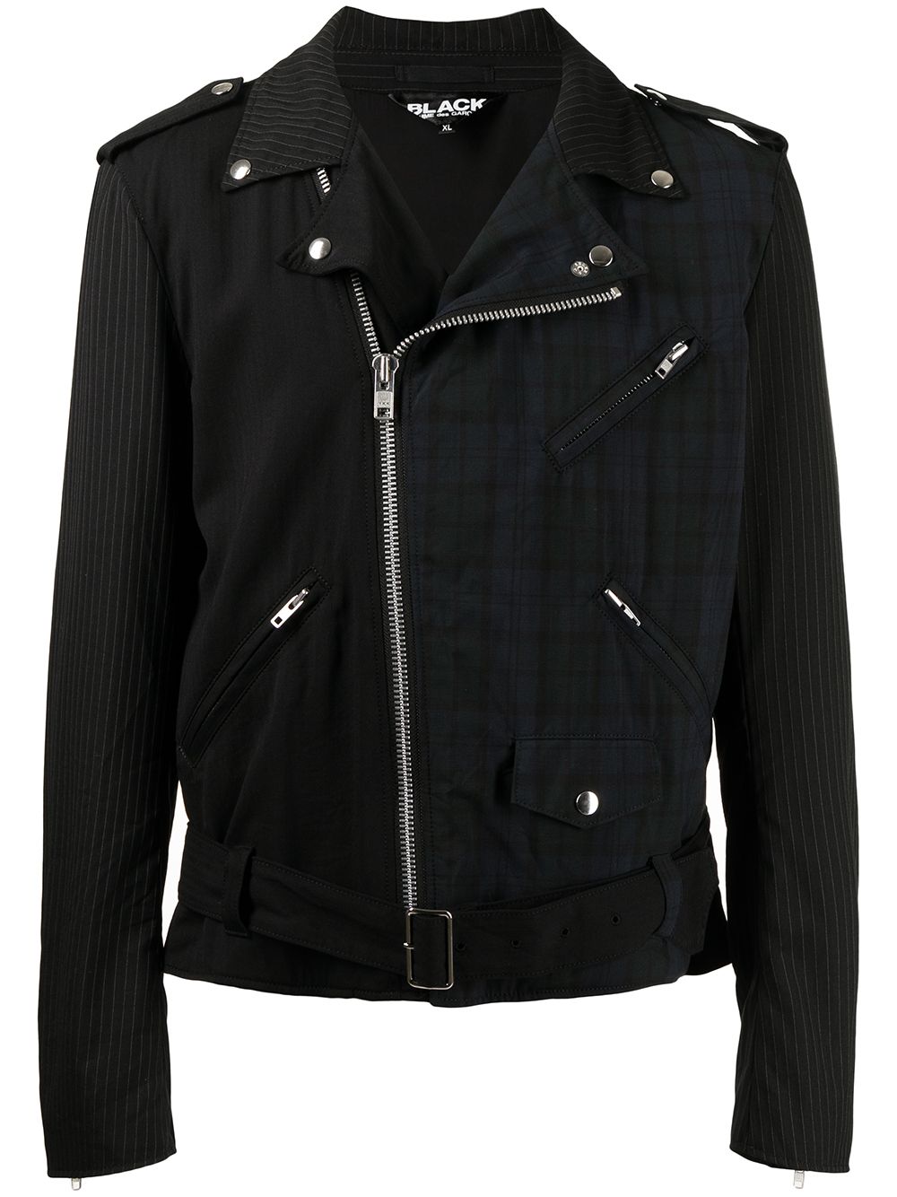 Black Comme Des Garçons 格纹图案机车夹克 - 黑色