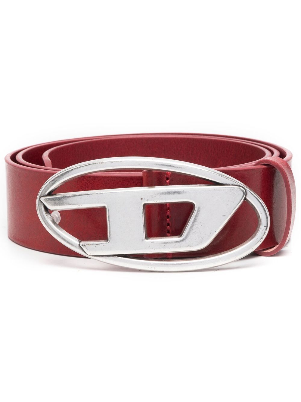 Diesel 1DR logo扣环皮质腰带 - 红色