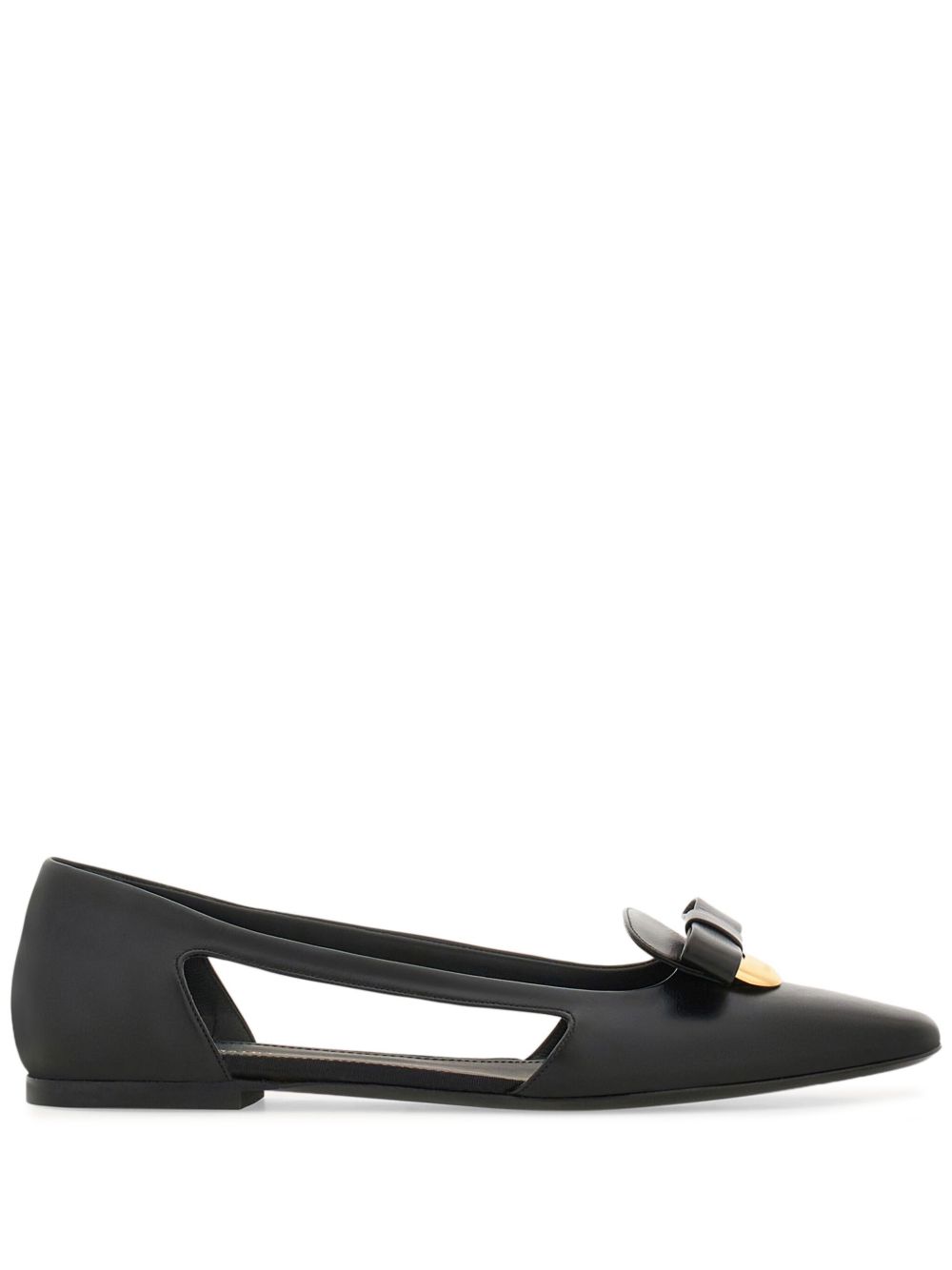 Ferragamo Drop Bow 皮质芭蕾平底鞋 - 黑色