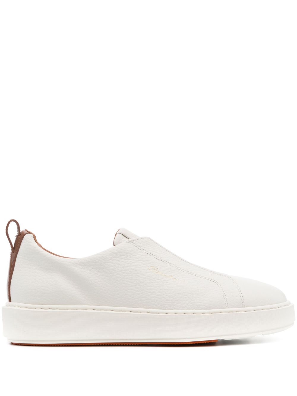 Santoni logo印花皮质运动鞋 - 白色