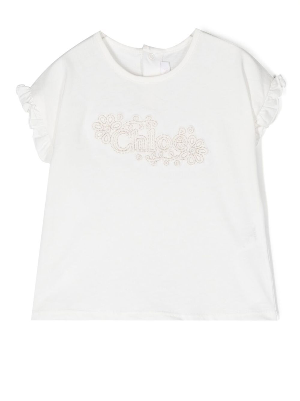 Chloé Kids logo刺绣短袖T恤 - 白色