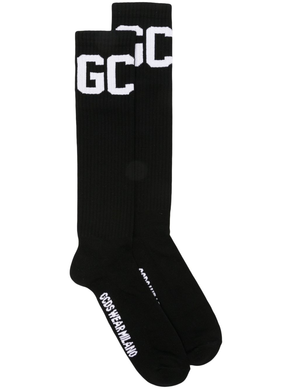 GCDS logo嵌花及膝针织袜 - 黑色