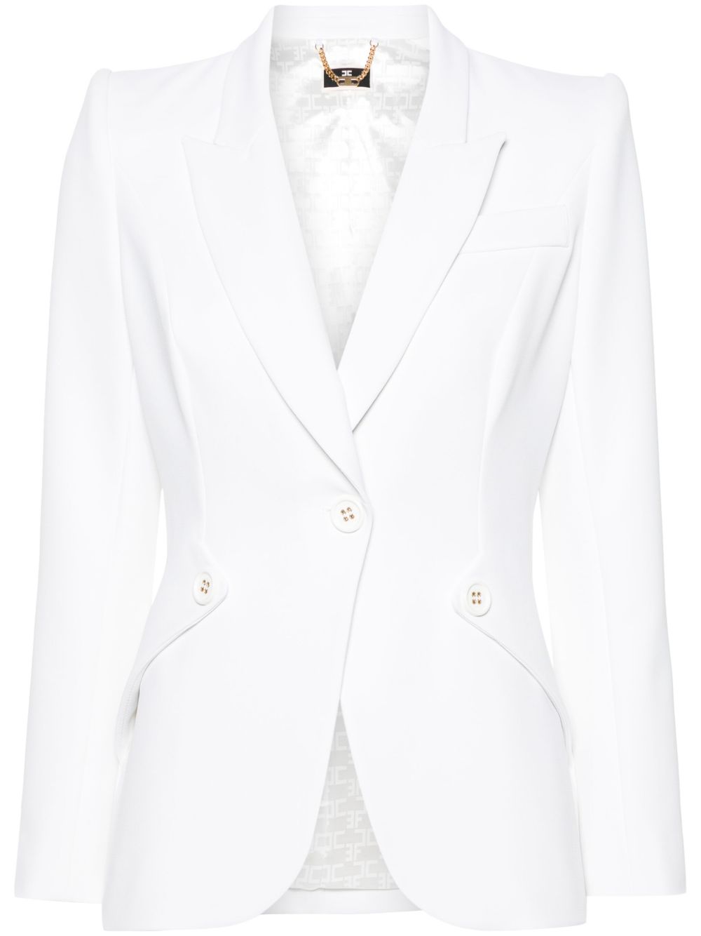 Elisabetta Franchi logo雕刻纽扣绉纱西装夹克 - 白色