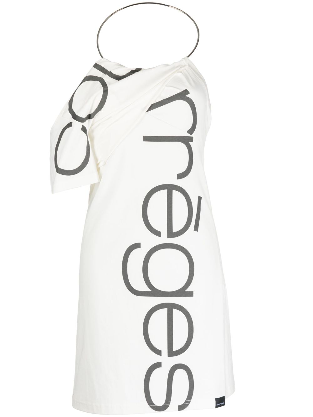 Courrèges logo印花单肩连衣裙 - 白色