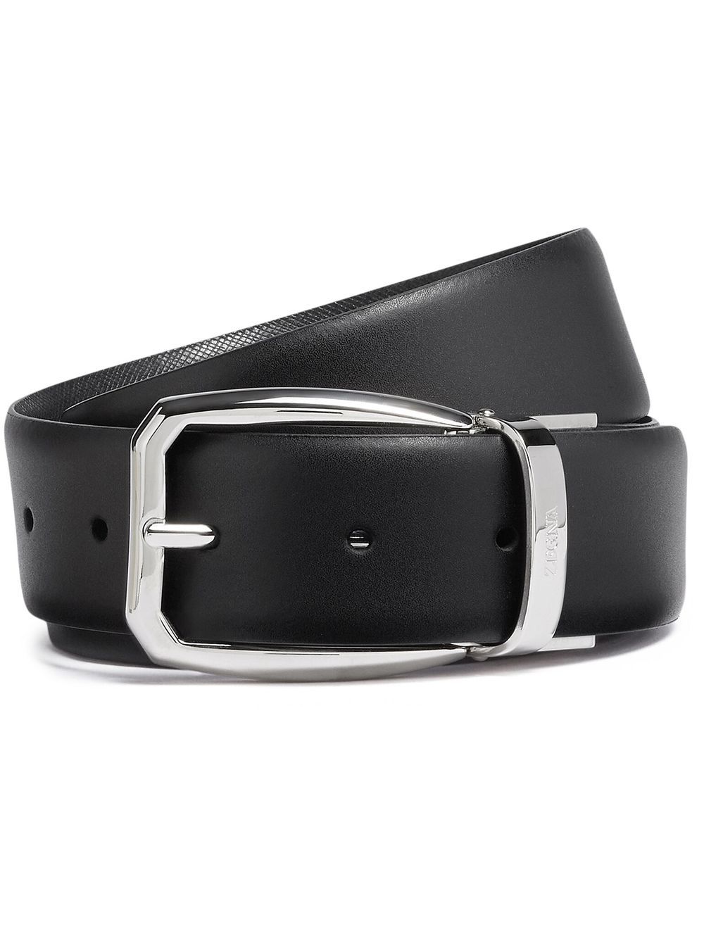 Zegna logo雕刻双面腰带 - 黑色