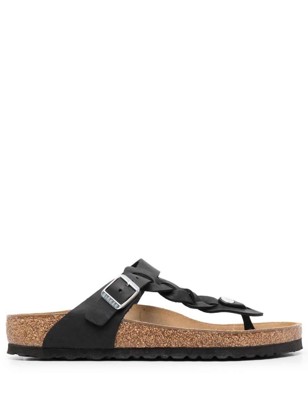 Birkenstock Gizeh 麻辫皮质凉鞋 - 黑色