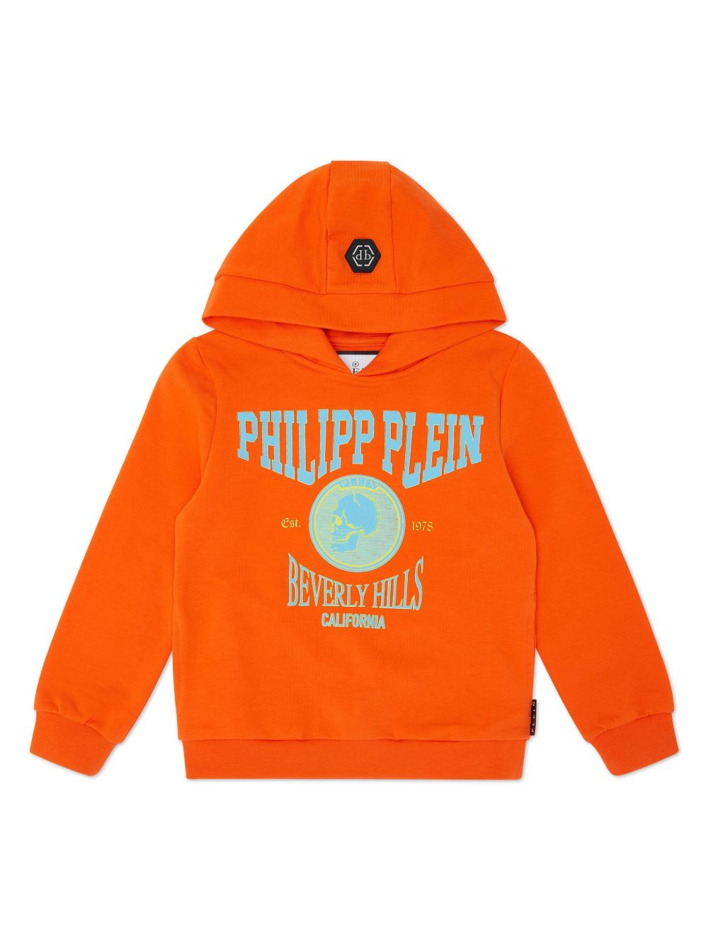 Philipp Plein Junior logo印花棉连帽衫 - 橘色