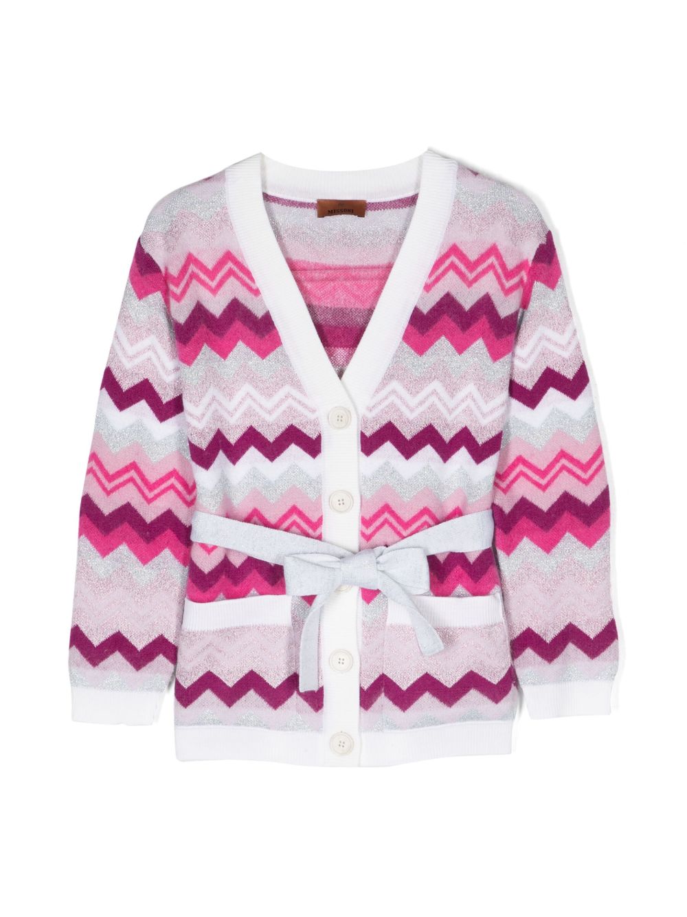 Missoni Kids Z字形图案针织开衫 - 粉色