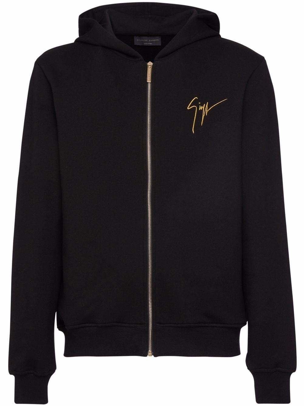 Giuseppe Zanotti LR-17 logo刺绣拉链连帽衫 - 黑色