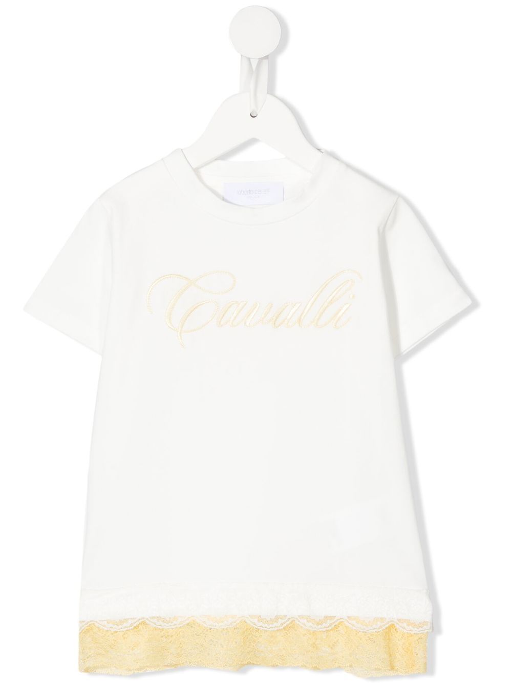 Roberto Cavalli Junior logo刺绣棉T恤 - 白色