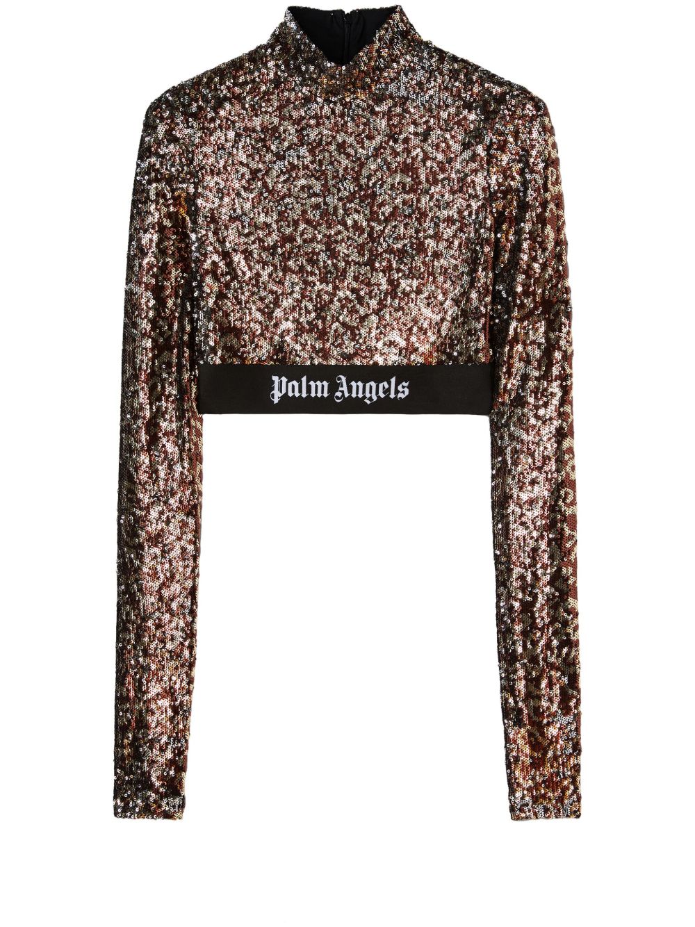 Palm Angels logo织带亮片短款上衣 - 褐色