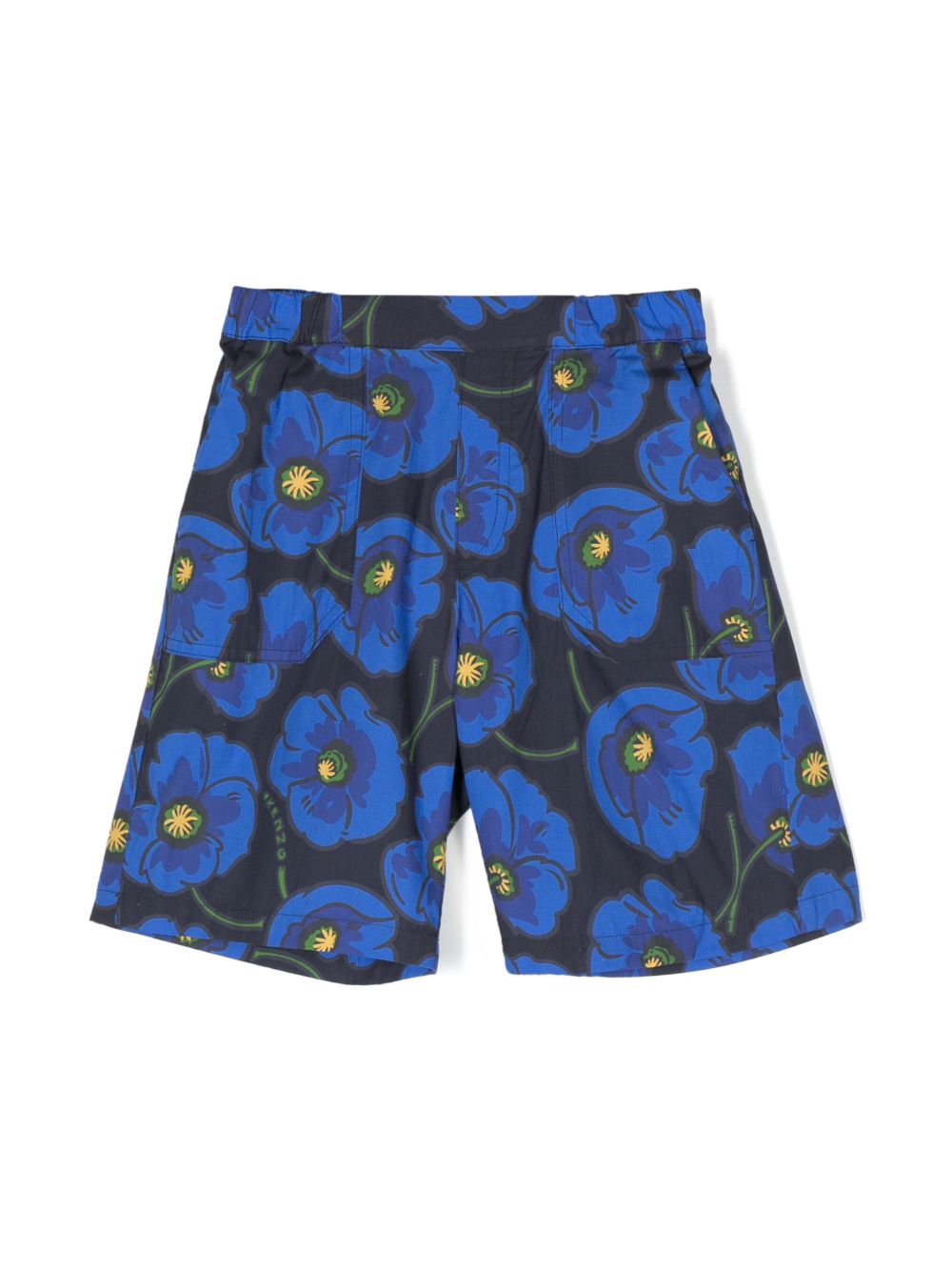 Kenzo Kids 花卉印花棉短裤 - 蓝色