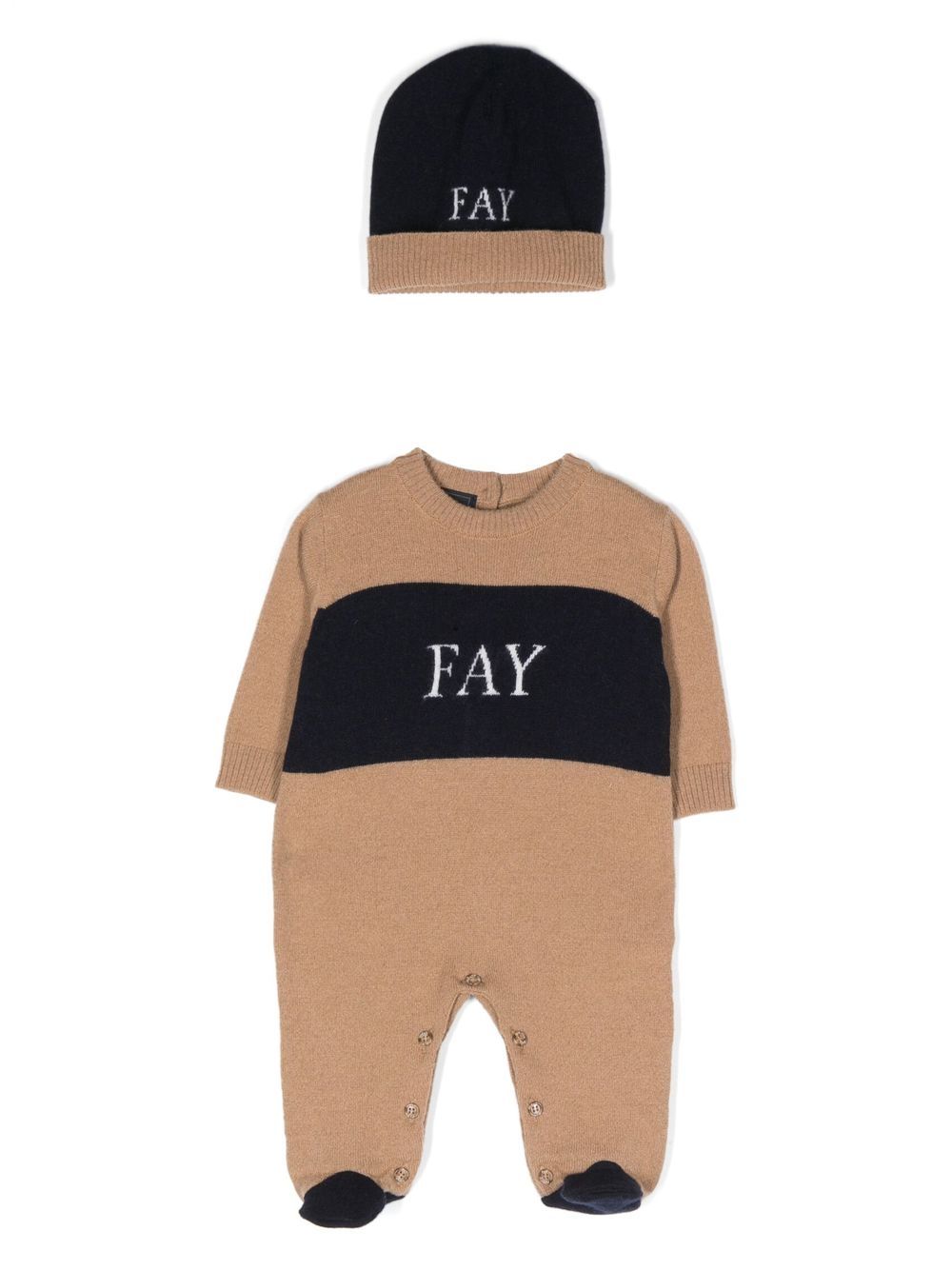 Fay Kids logo嵌花针织连体睡衣套头帽套装 - 中性色