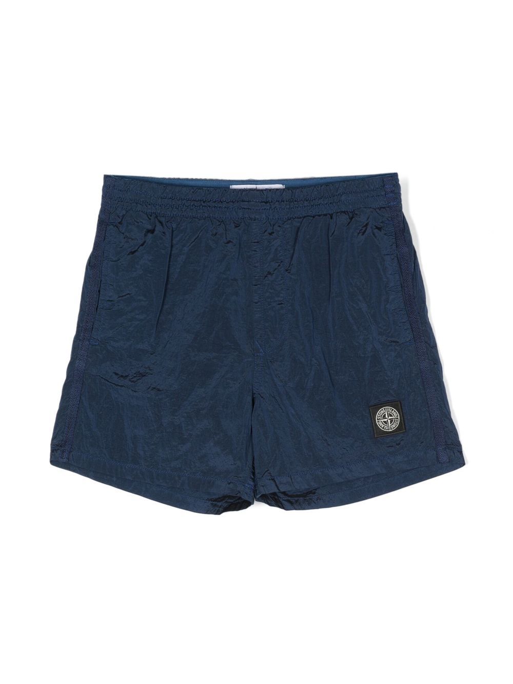 Stone Island Junior 褶皱logo贴花短裤 - 蓝色