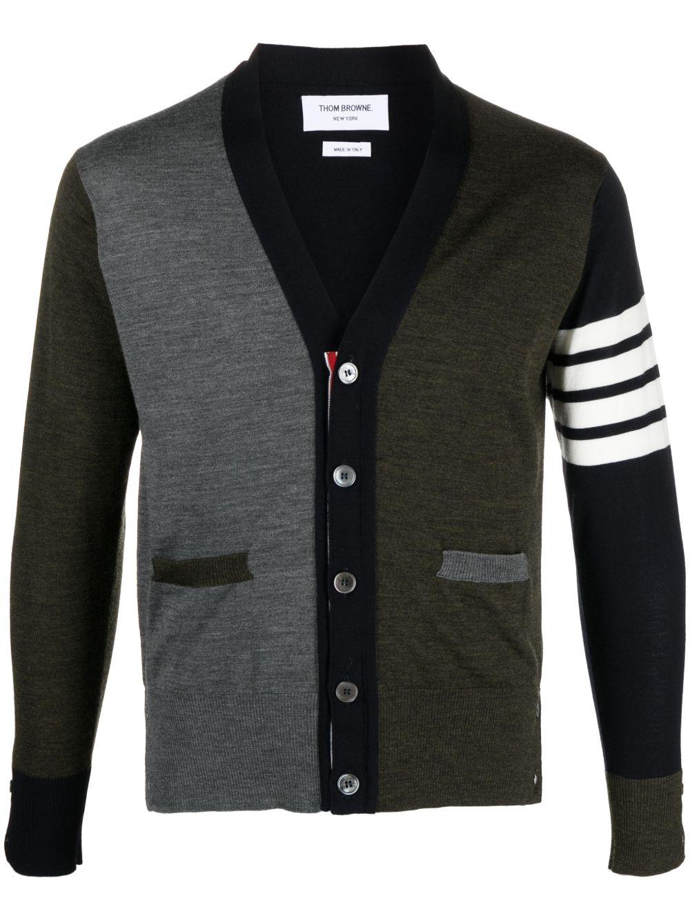 Thom Browne 初剪羊毛拼色开衫 - 蓝色