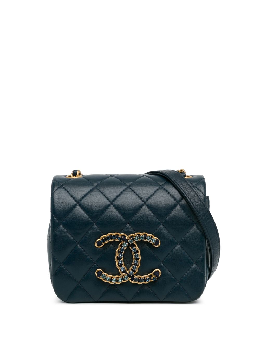 CHANEL Pre-Owned CC Crystal Full flap 迷你小羊皮斜挎包（2021-2023年典藏款） - 蓝色