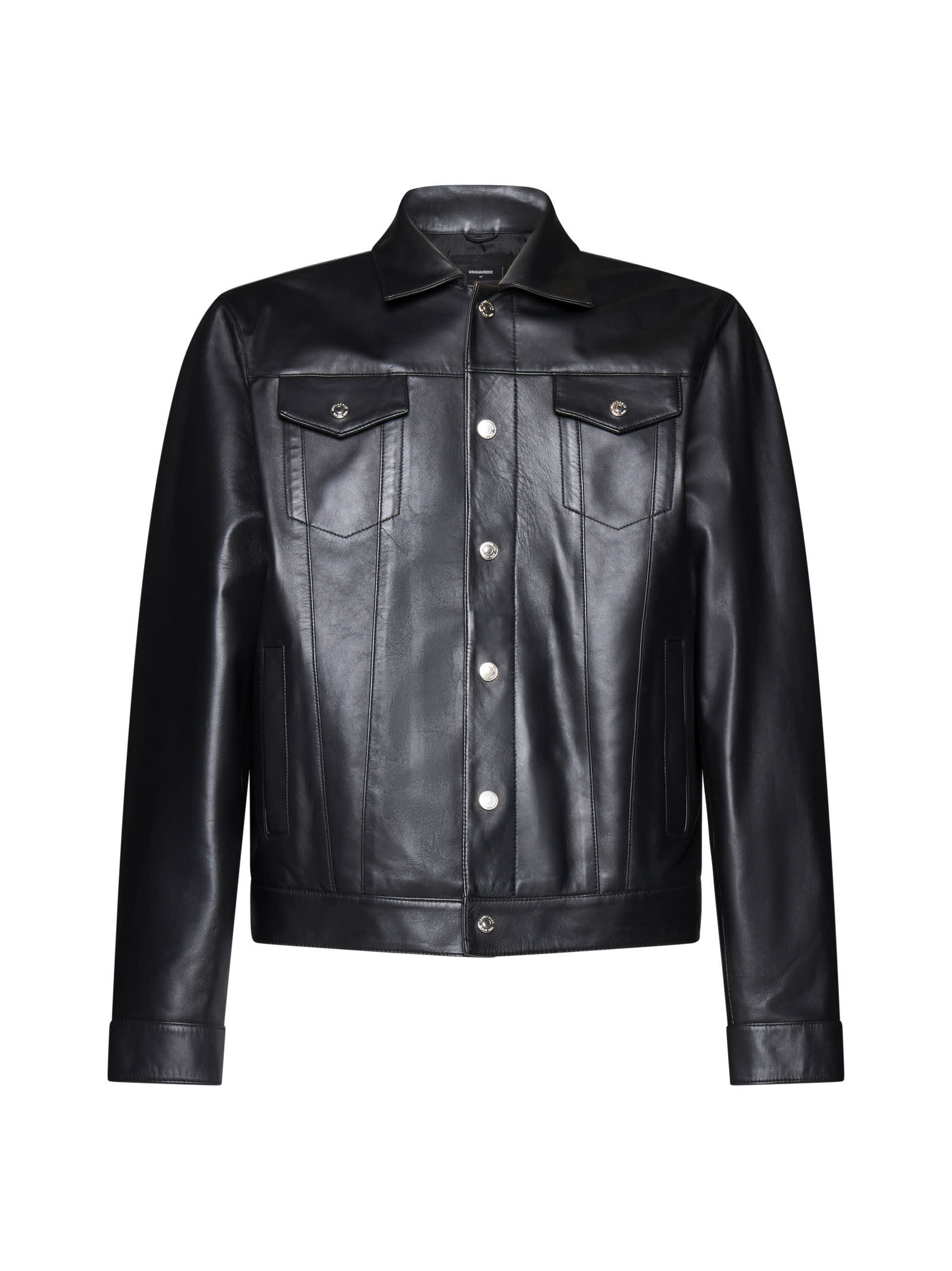Dsquared2 皮革丹牛仔夹克