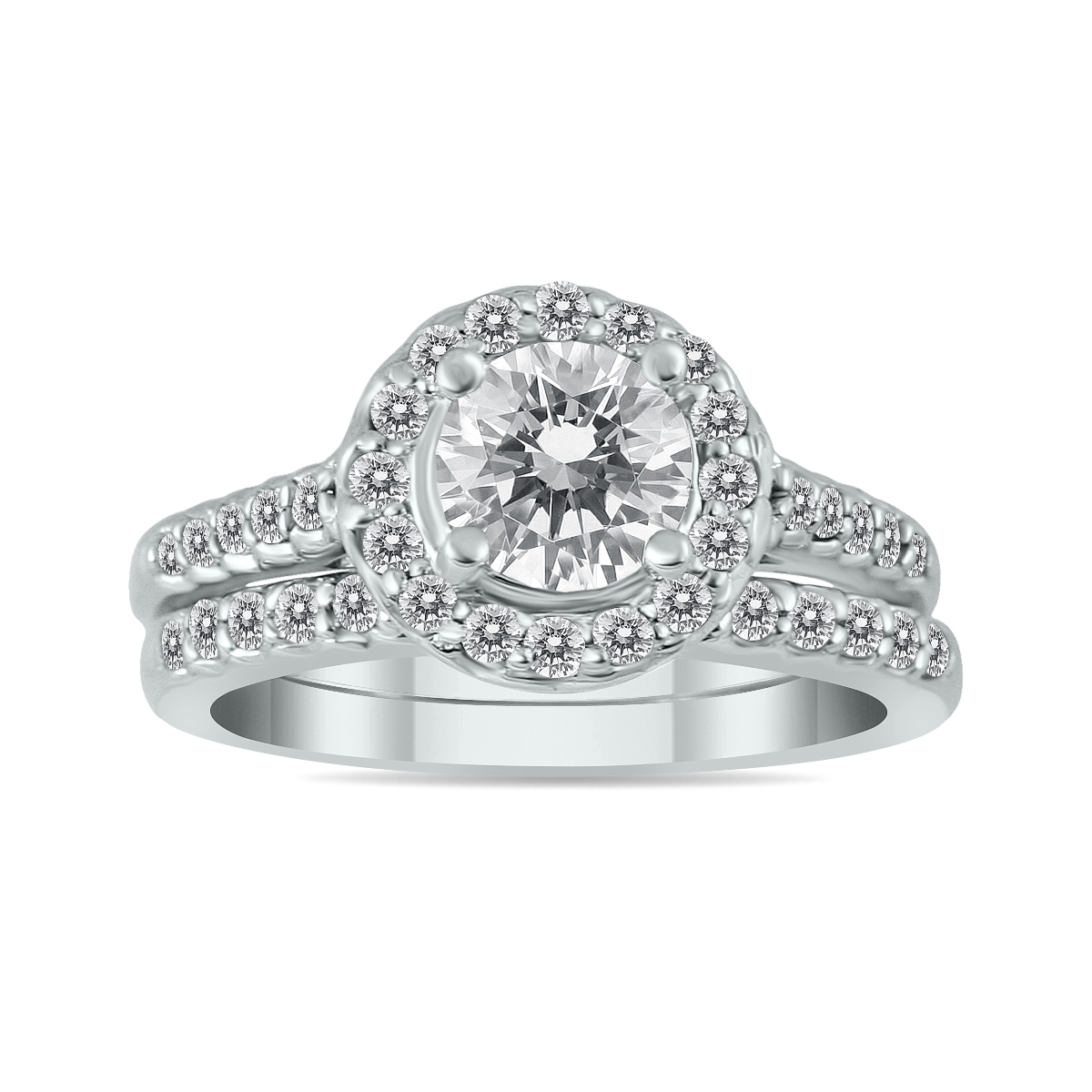Certified 1 1/2 Carat Diamond Halo Bridal Set in 14K White Gold (I-J Color, I2-I3 Clarity)