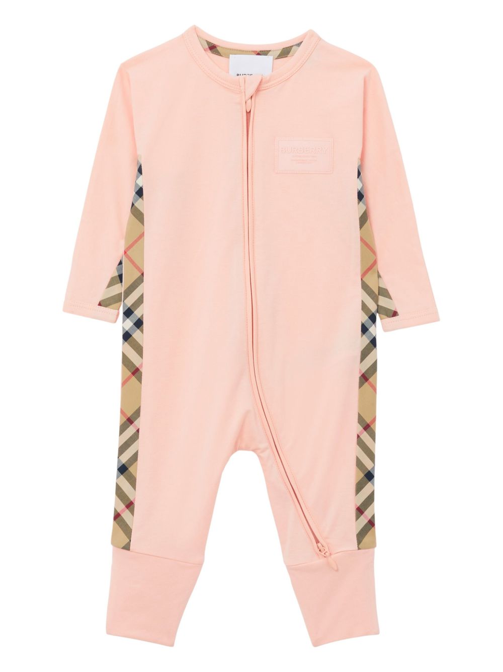 Burberry Kids 格纹边饰三件式连体衣套装 - 粉色