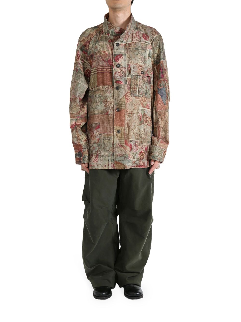 Ziggy Chen patchwork-print shirt - 中性色