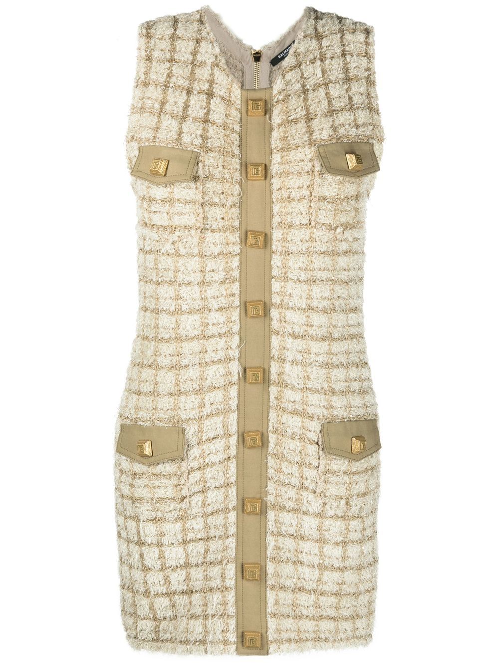 Balmain 无袖粗花呢连衣裙 - 中性色
