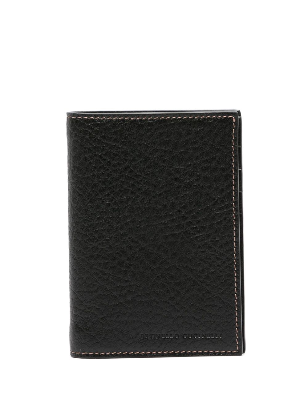 Brunello Cucinelli logo凹面压花皮质卡夹 - 黑色