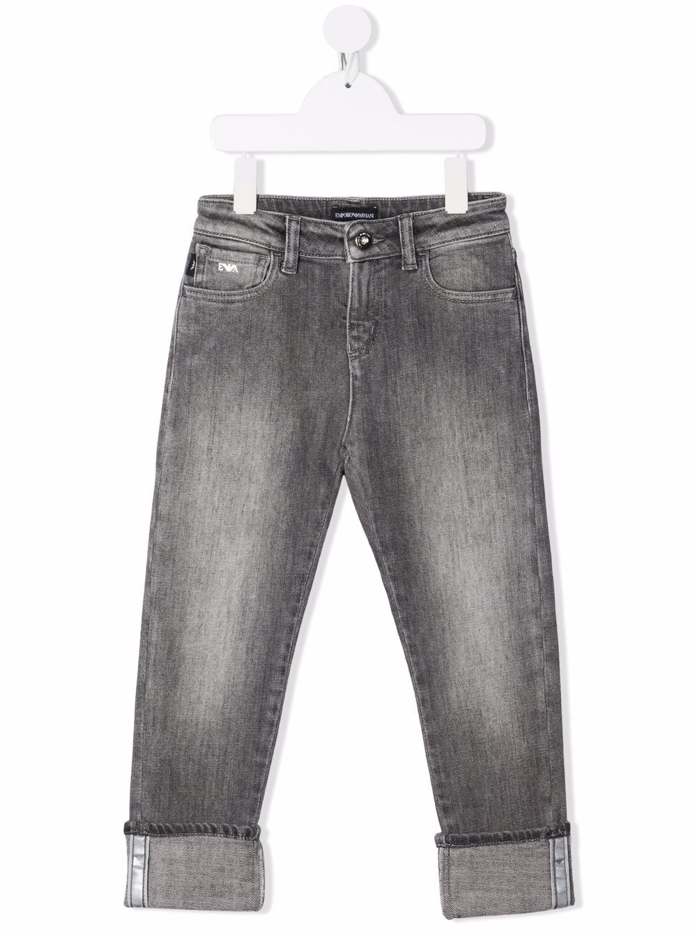 Emporio Armani Kids 中腰紧身牛仔裤 - 灰色