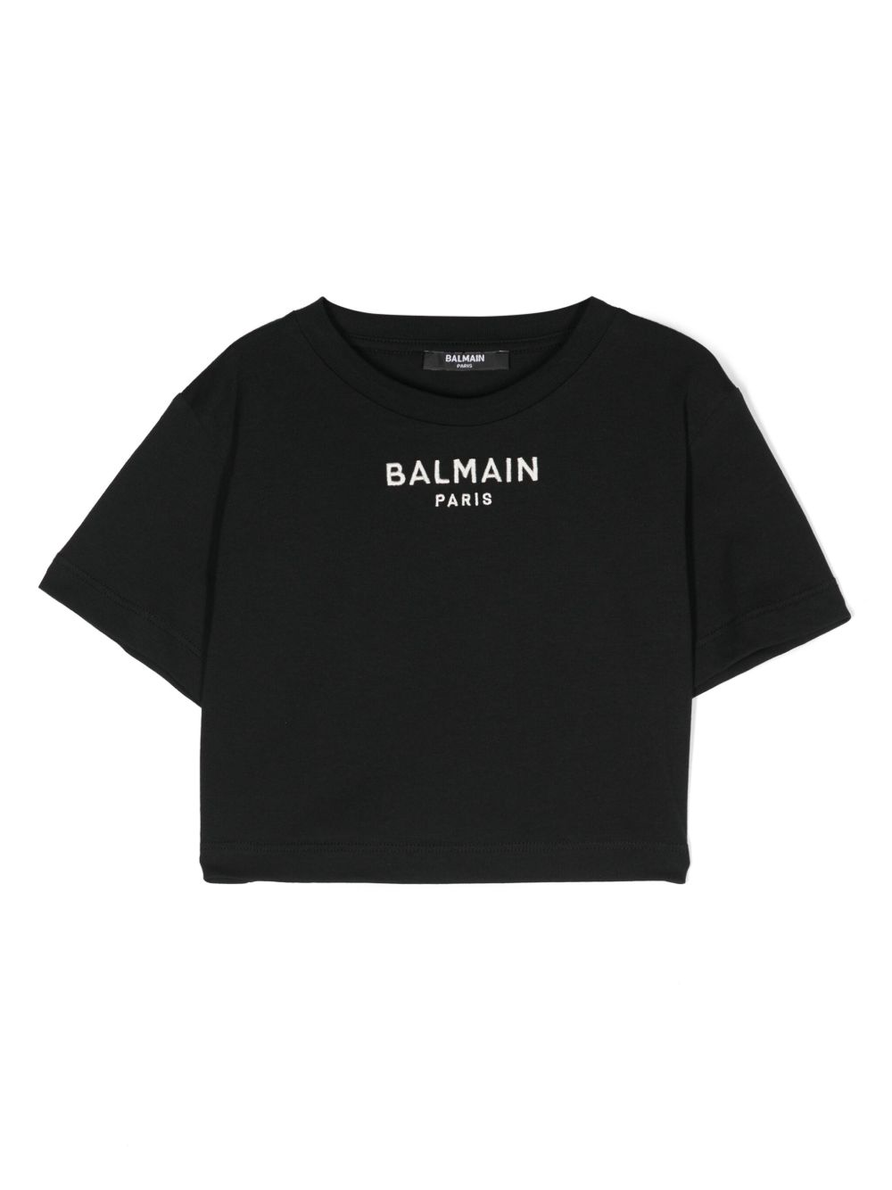 Balmain Kids logo刺绣短款T恤 - 黑色