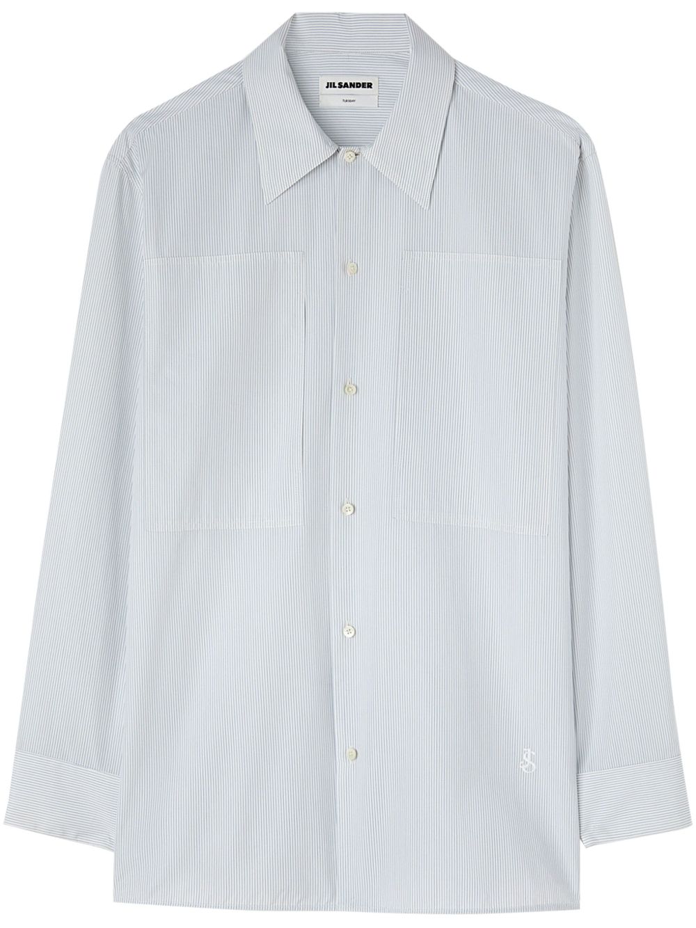 Jil Sander 条纹长袖棉衬衫 - 白色