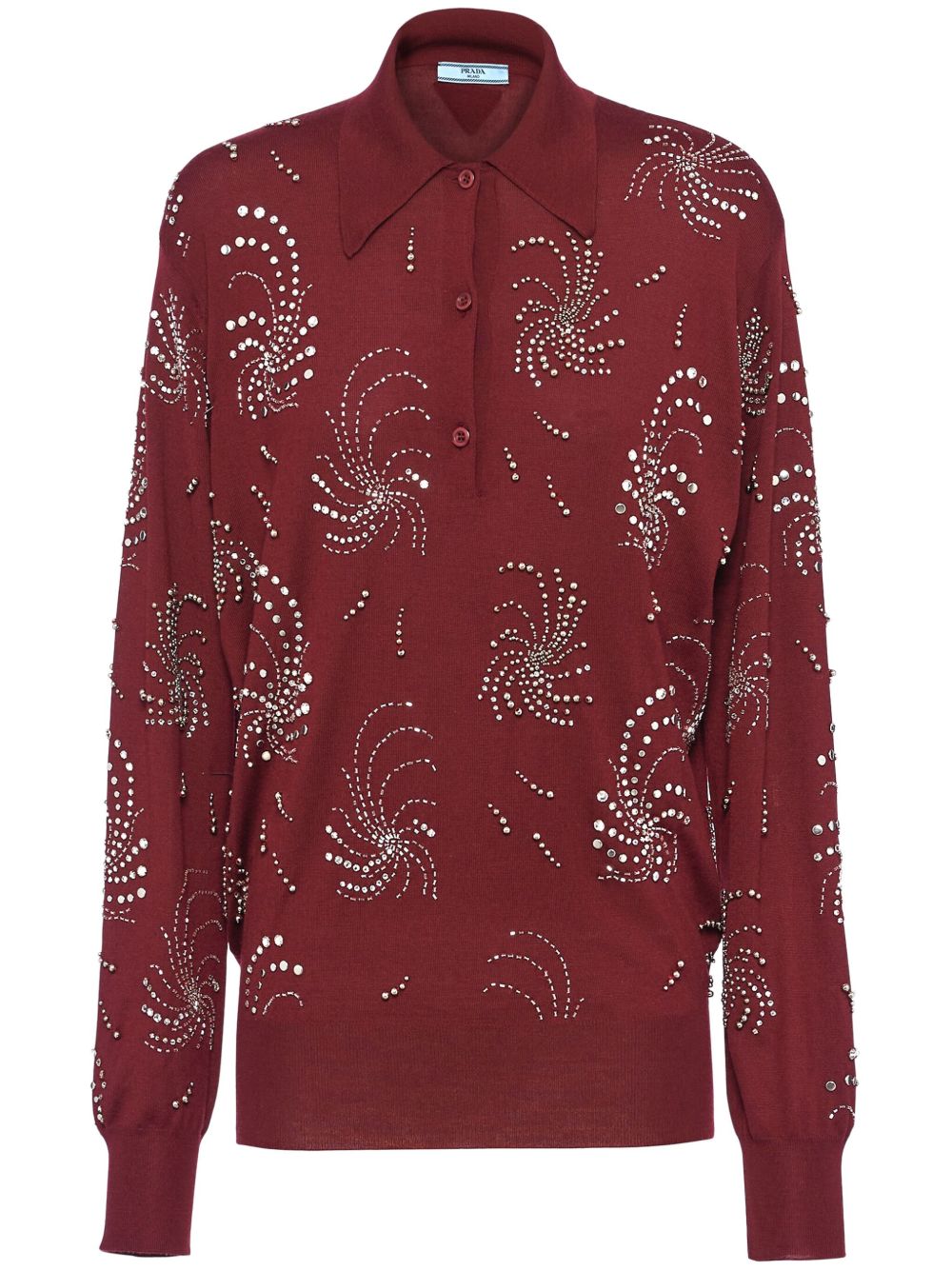 Prada 晶饰羊绒polo衫 - 红色