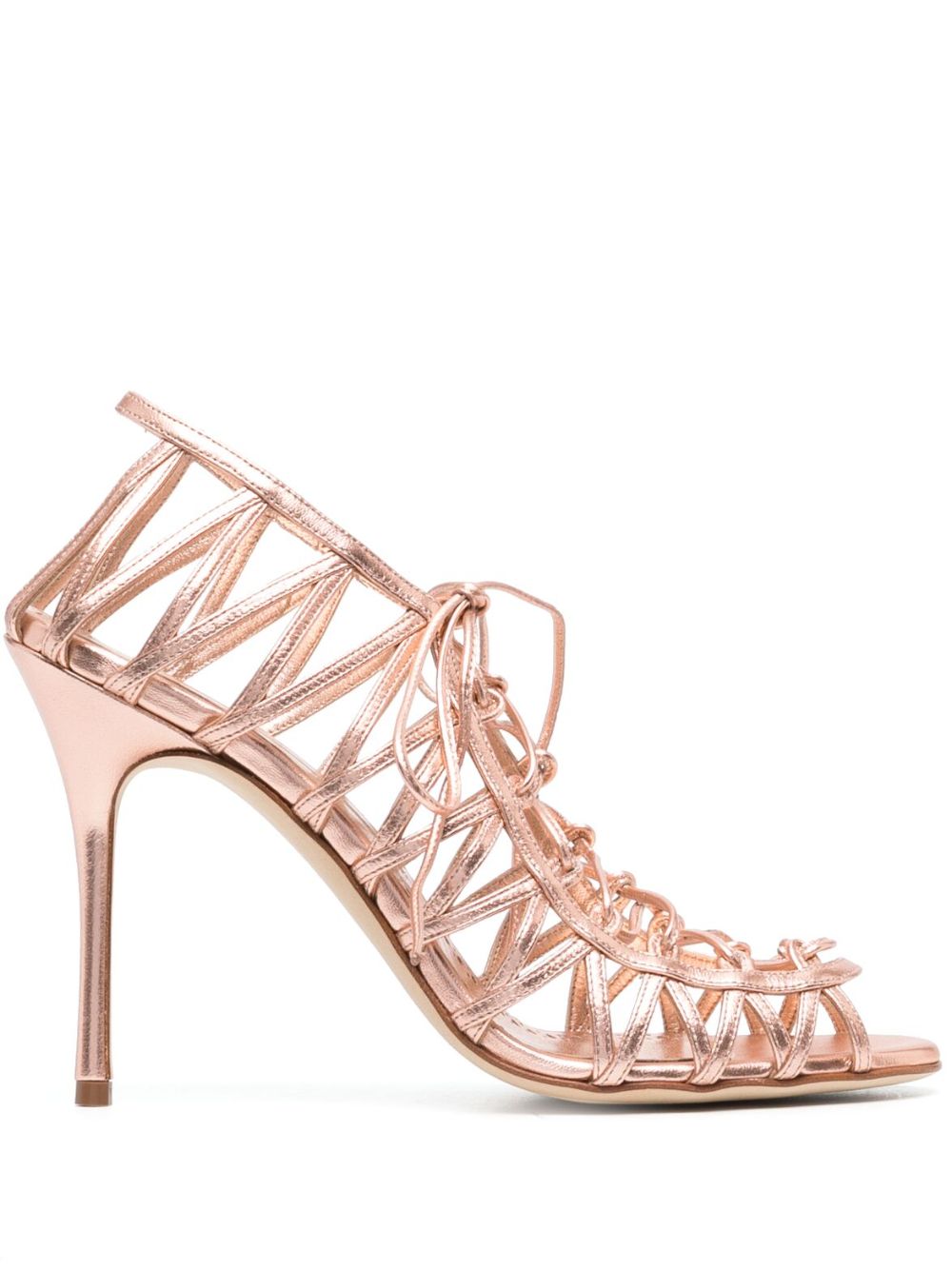 Manolo Blahnik 金属感系带凉鞋 - 金属色