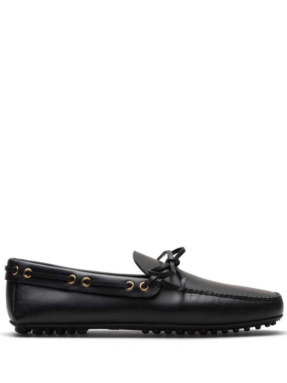 Car Shoe 蝴蝶结细节皮质帆船鞋 - 黑色