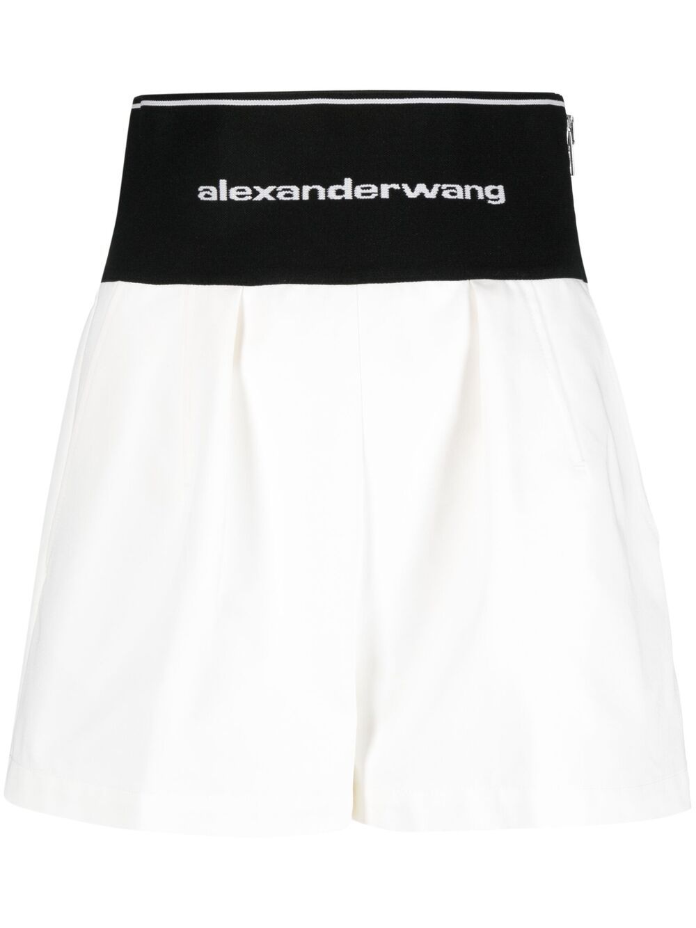 Alexander Wang logo裤腰精裁短裤 - 白色