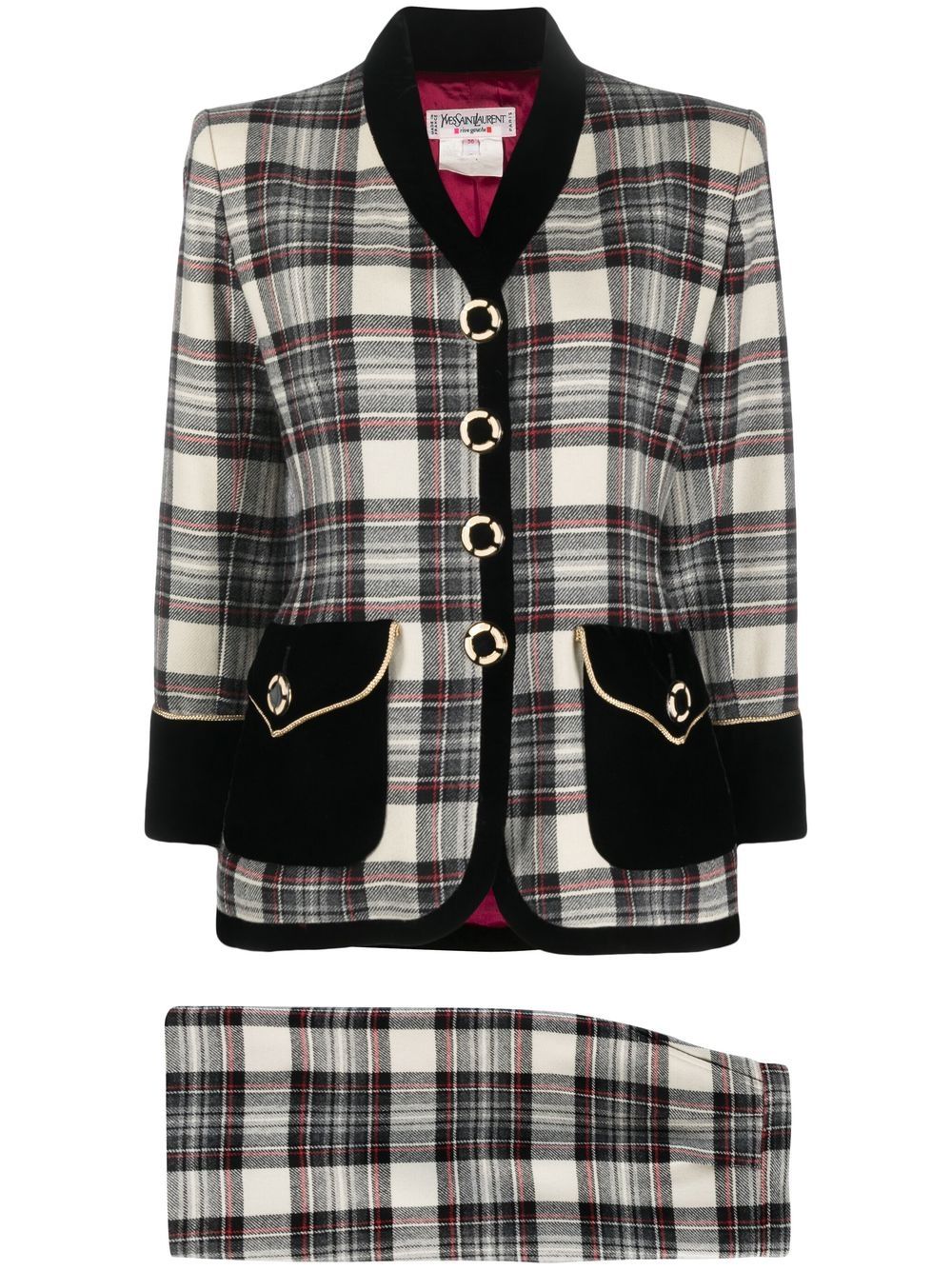 Saint Laurent Pre-Owned 格纹羊毛半身裙套装（1980年代典藏款） - 黑色