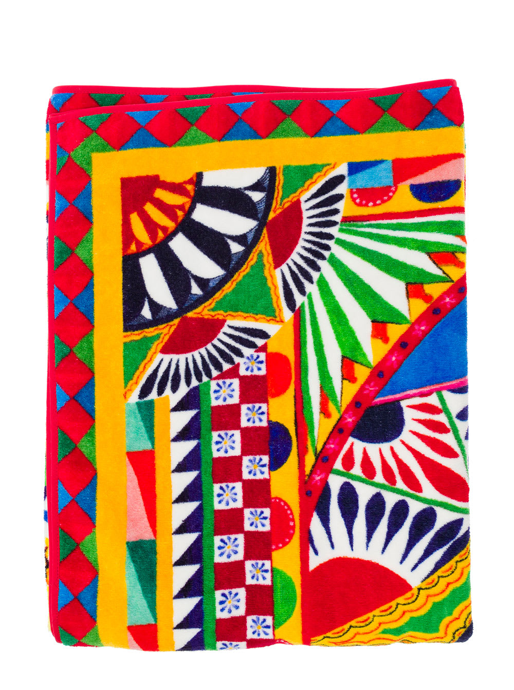 Multicolor Bath Towel Wirh All-over Carretto Print In Cotton Dolce & Gabbana